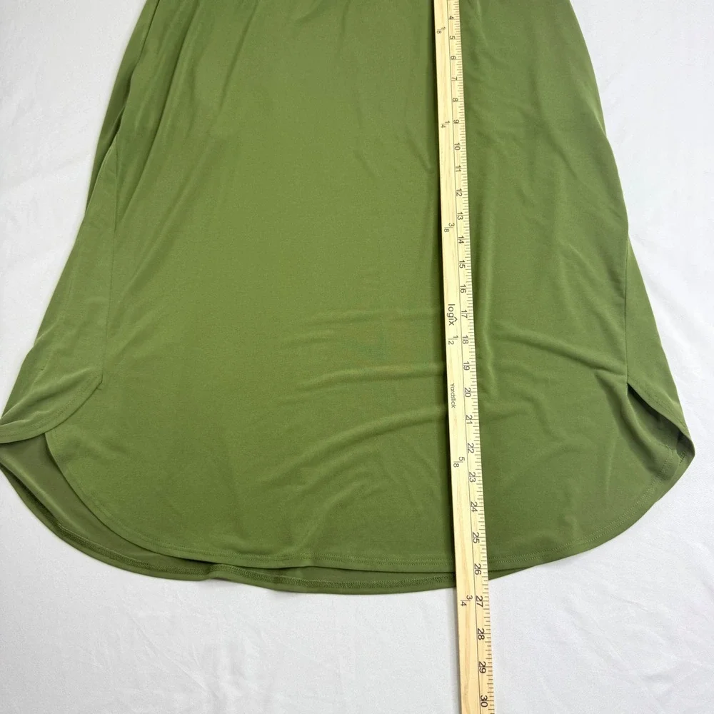 Susan Graver Modern Essentials Olive Green Liquid Knit Midi Skirt Pockets MP